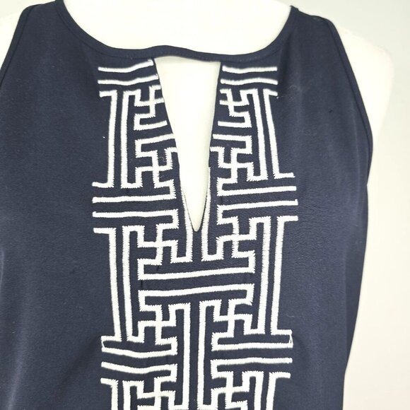 THML Abriana Colorblock Embroidered  Black Orange Sleeveless Shift Dress - Picture 5 of 7